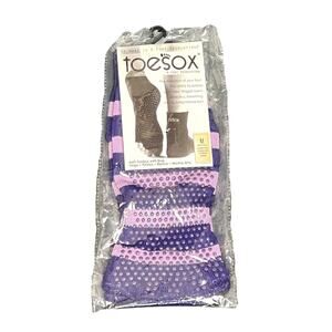 NEW Women's Dark Purple & Light Purple Striped ToeSox Treaded Socks M 8.5-10.5